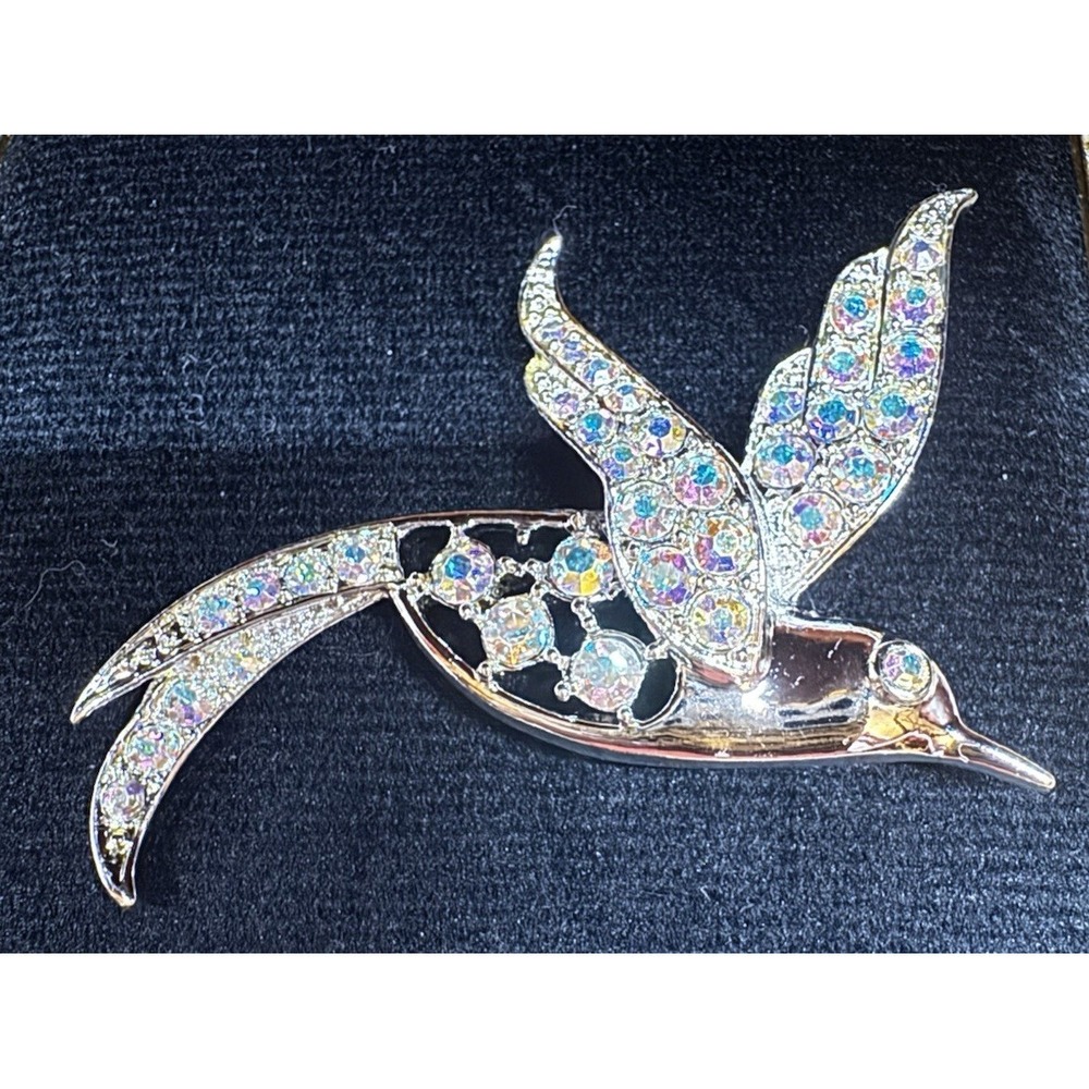 Sarah‎ Coventry Bird in Flight Brooch Gold Tone AB Rhinestone Signed Vintage